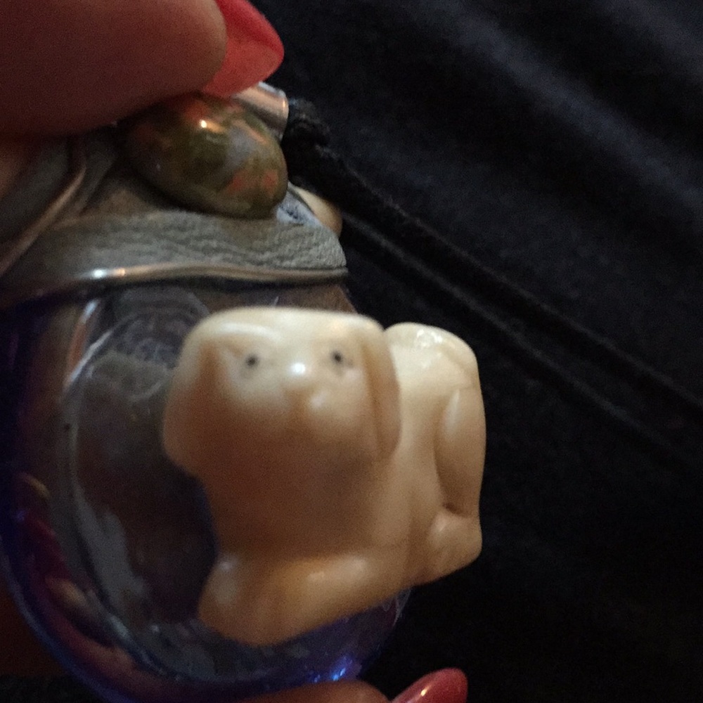 Ivory dog/baby blue wrap semiprecious stone